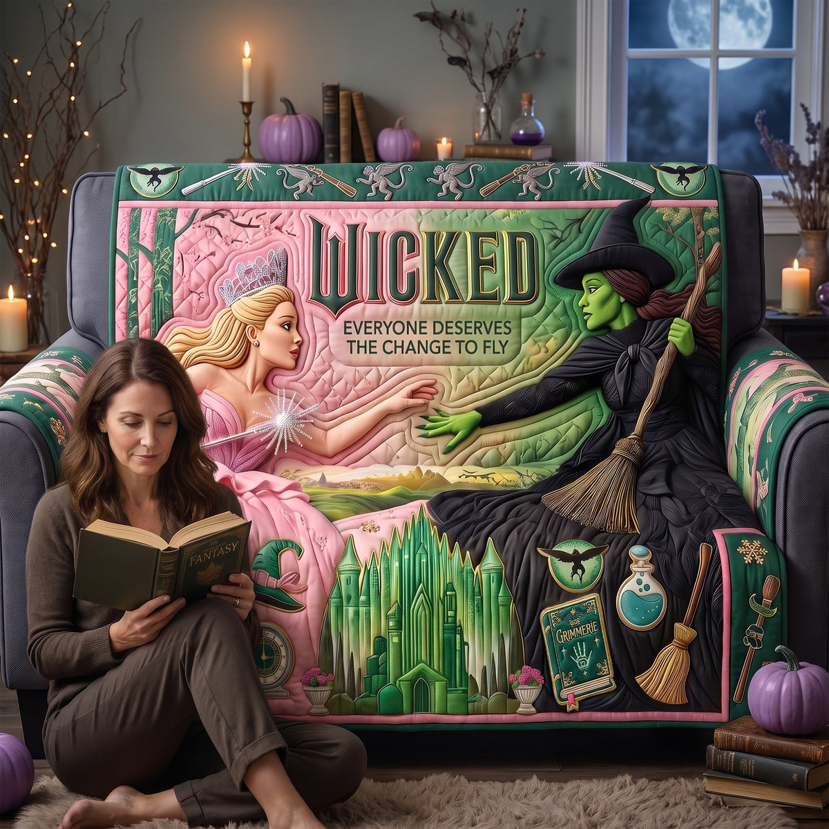 Pink & Green Quilted Sofa Cover - Personalized Gifts For Witch Lovers 01qhqn150826-Homacus