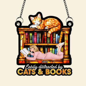 Personalized Gifts For Book Lovers Suncatcher Ornament 02xqqn030125tm Easily Distracted By Cats And Books-Homacus