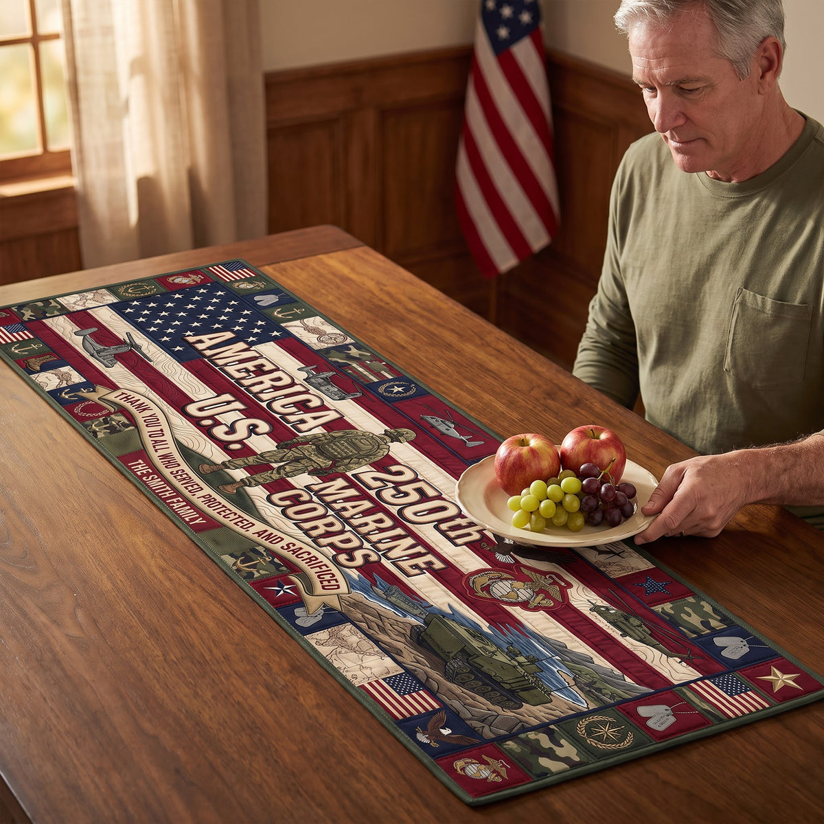 Military Table Runner - Personalized Gifts For Veteran Quilted Table Runner 04PAQN220826