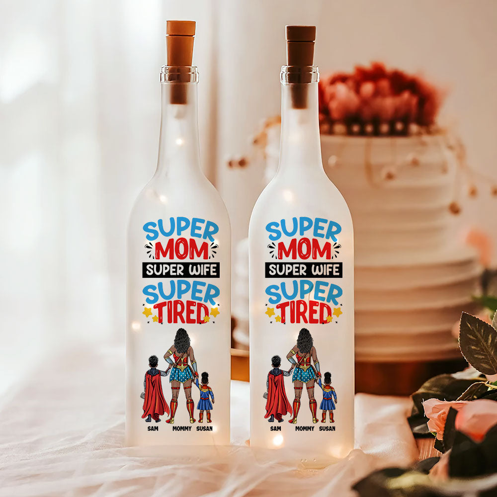Personalized Gift For Mom Bottle Lamp Superhero Mom And Kids 01TOMH200225PA-Homacus