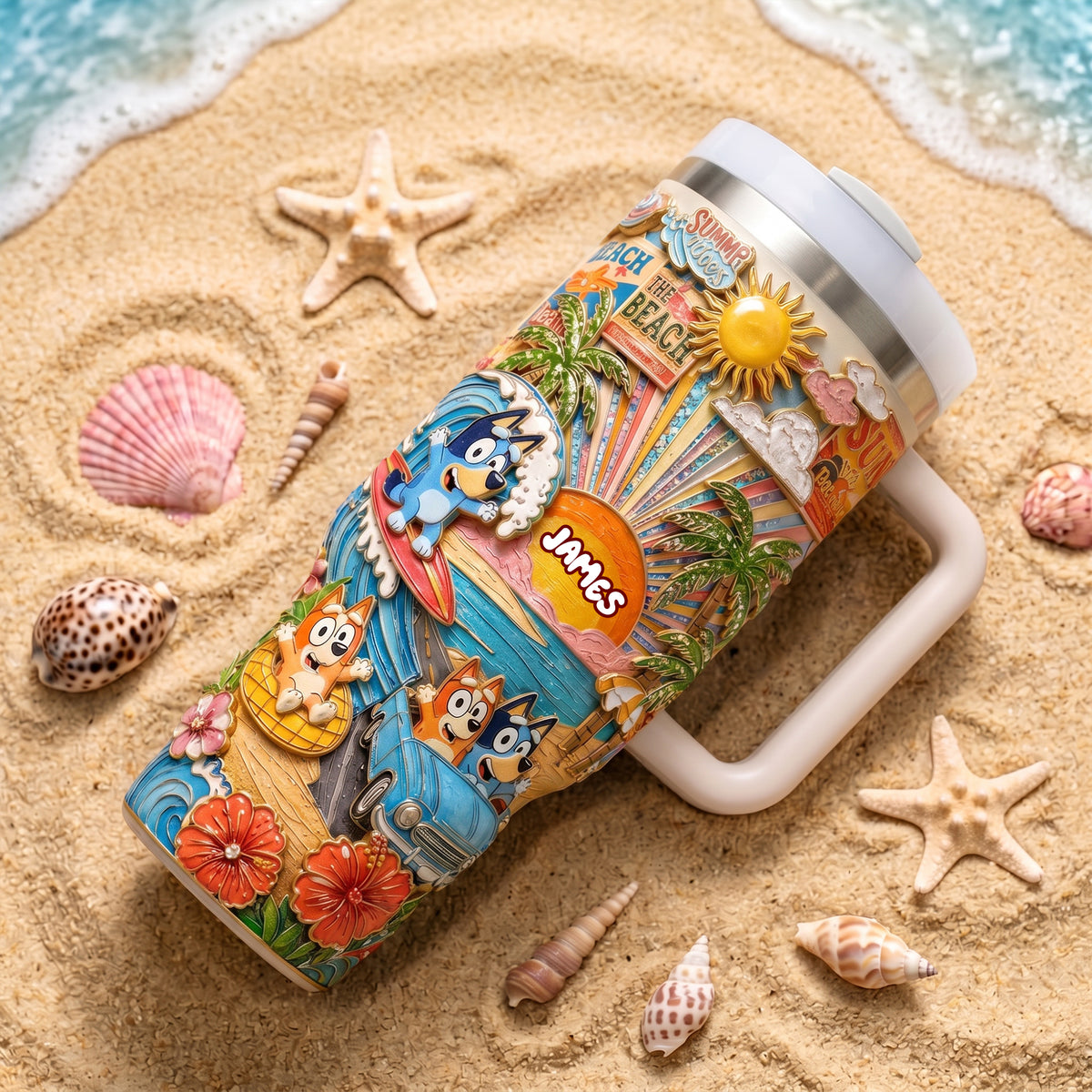 Summer Time 40oz Tumbler With Handle - Personalized Gifts 04PALU290626-Homacus