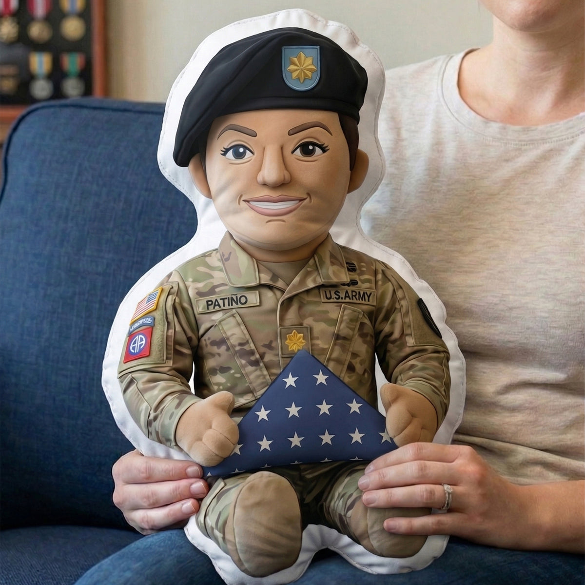 Custom Photo Military Memorial Folded Flag Pillow, Personalized Keepsake To Remember A Veteran 02qhqn250326-Homacus