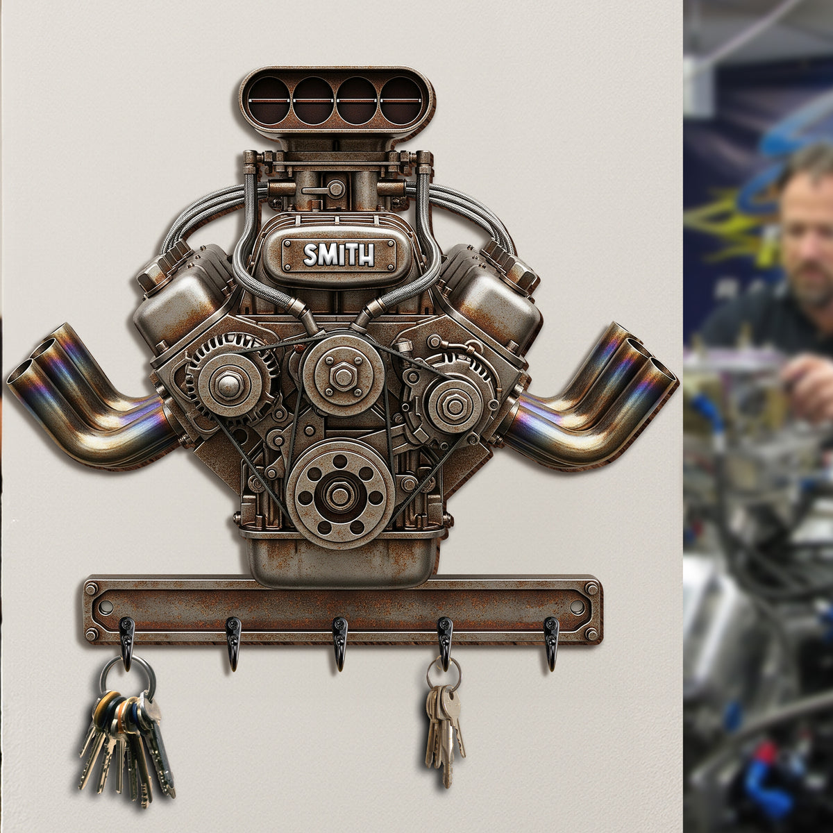 Drag Racing Engine Key Hanger - Personalized Gift For Biker 02NALU270625-Homacus