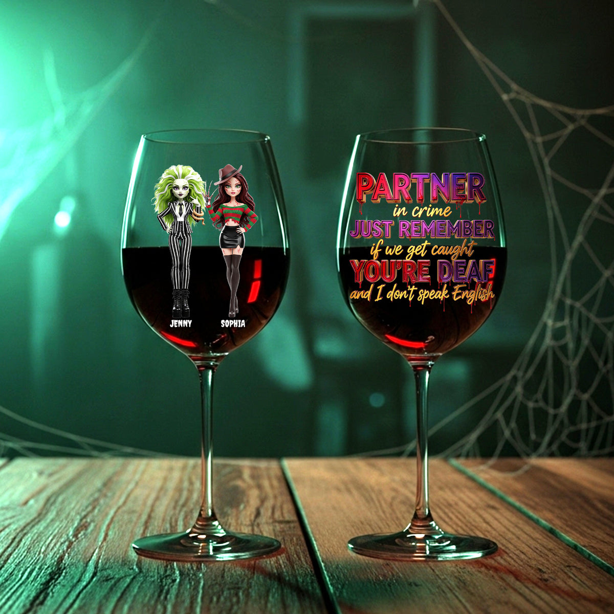 Spooky Dolls Personalized Halloween Gifts For Drinking Lovers Besties Wine Glass 05natn250825-Homacus
