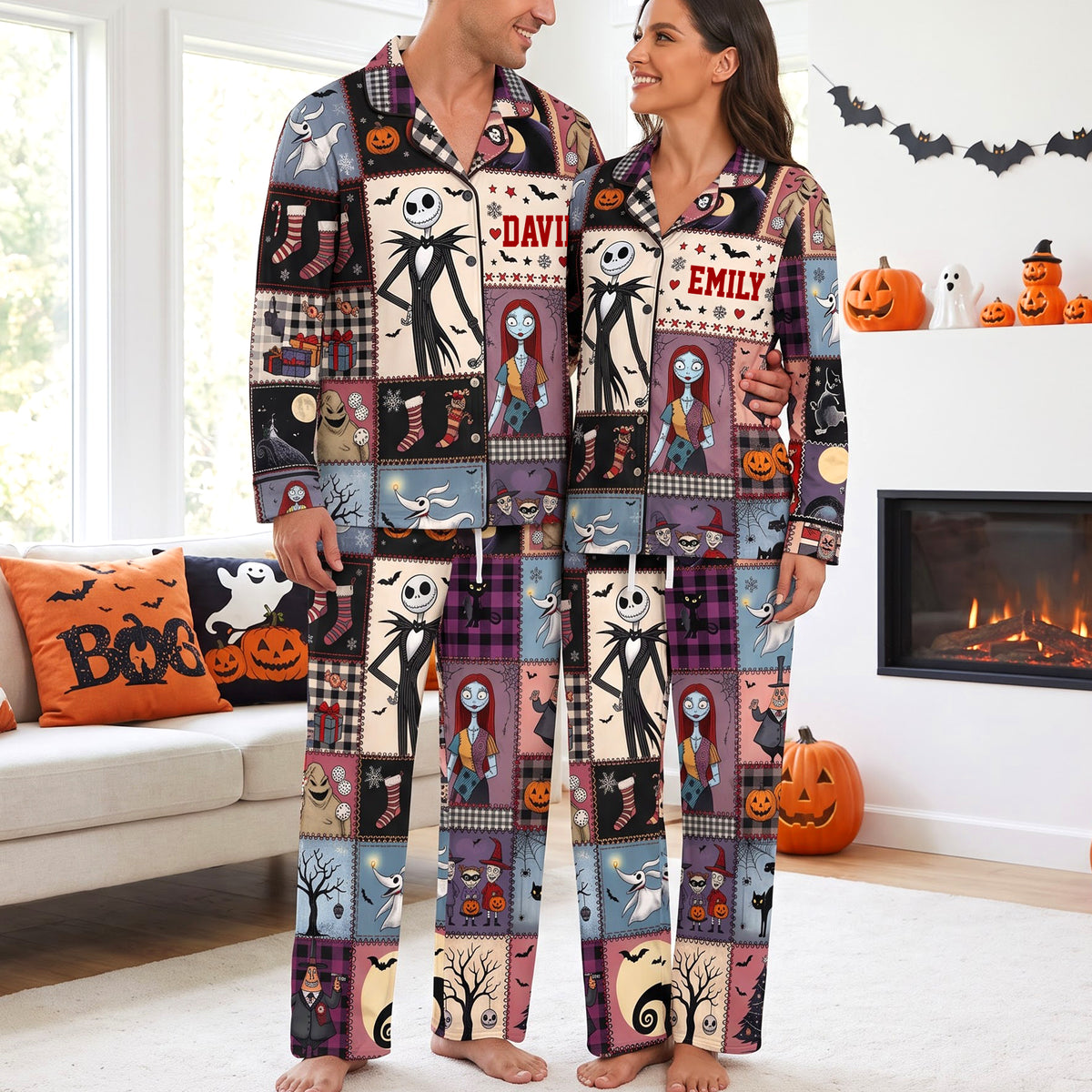 Mischievous Night Button Up Pajama Set - Personalized Gifts For Couple 06NAQN270826