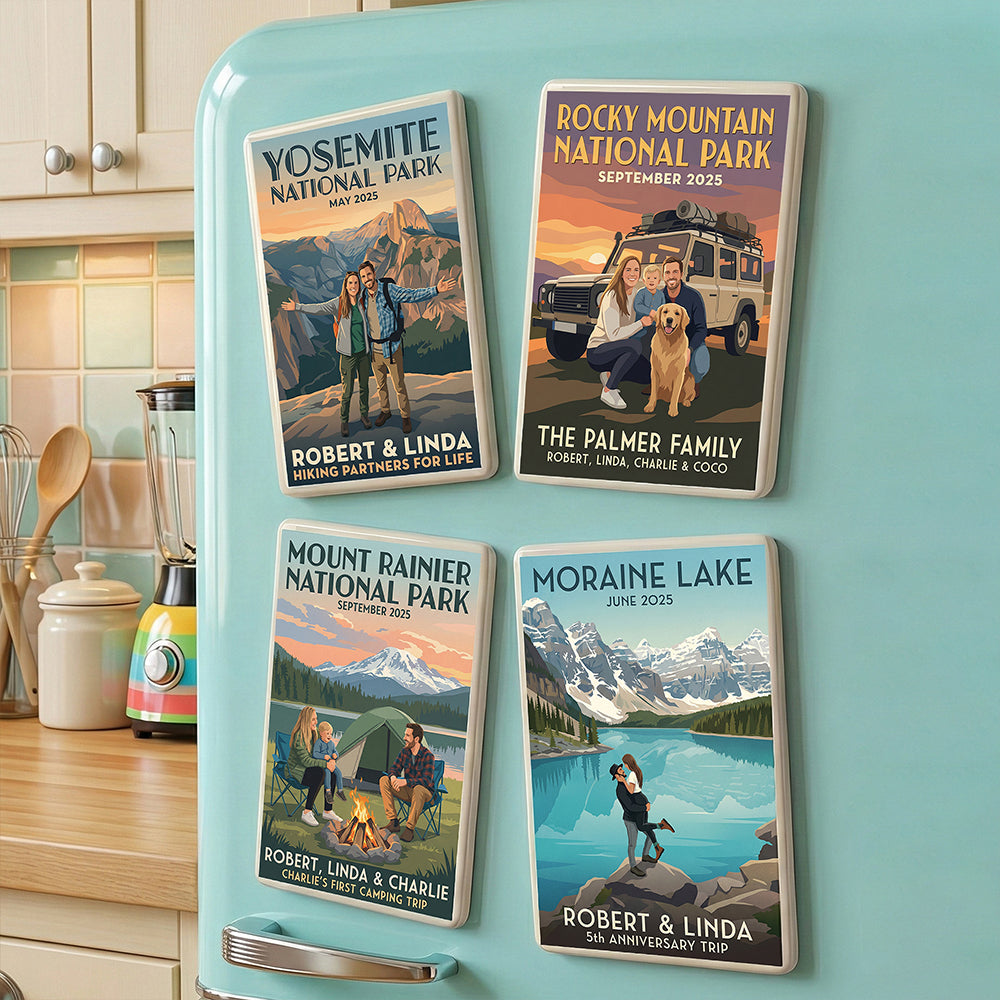 Memorable Trips Retro Fridge Magnet, Custom Photo Gifts For Camper, Hiker, Trekkers, Outdoor Enthusiasts 03qhdt241225-Homacus