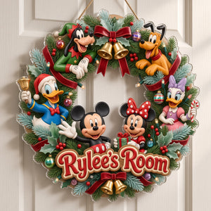 Festive Character Wreath Acrylic Room Sign - Personalized For Kids 01PATN271026-Homacus