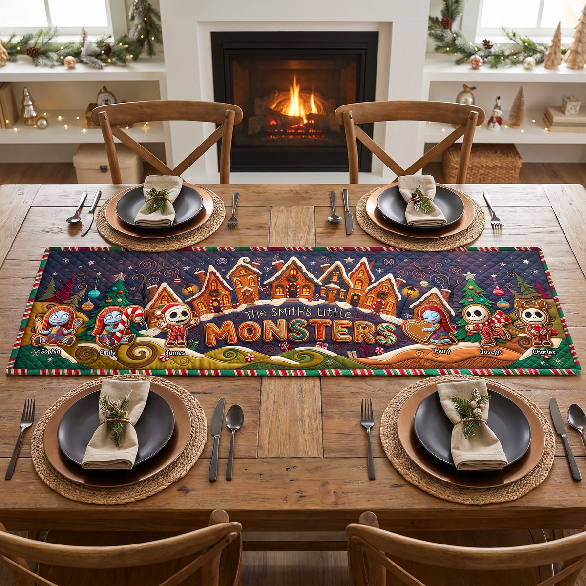 Little Monsters Gingerbread Quilted Table Runner Personalized Christmas Gifts 03PAQN270826