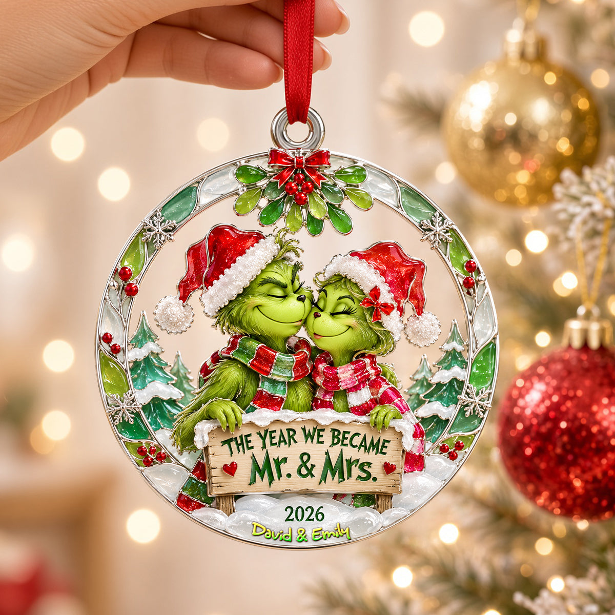 Happily Married Couple Ornament - Personalized Christmas Gifts For Newlywed Couple 02qhdh250926