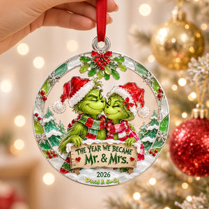 Happily Married Couple Ornament - Personalized Christmas Gifts For Newlywed Couple 02qhdh250926