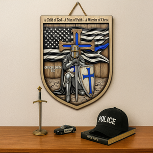 Knight Templar Kneeling Under God Wood Sign, Personalized Gifts For Police 02qhpu120625-Homacus