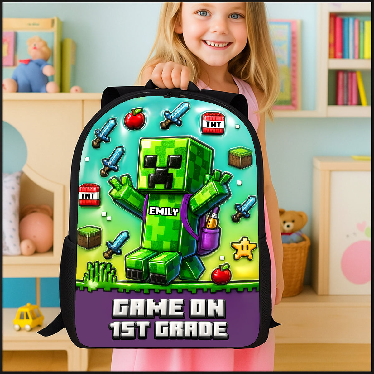 Green Pixel Hero School Bag - Personalized Gifts For Kids 02tgta070825-Homacus