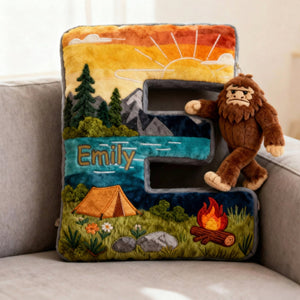 Sasquatch Camping Alphabet Initial Letter Pillow, Personalized Gifts For Camping Lovers & Bigfoot Seekers 02qhqn111225-Homacus