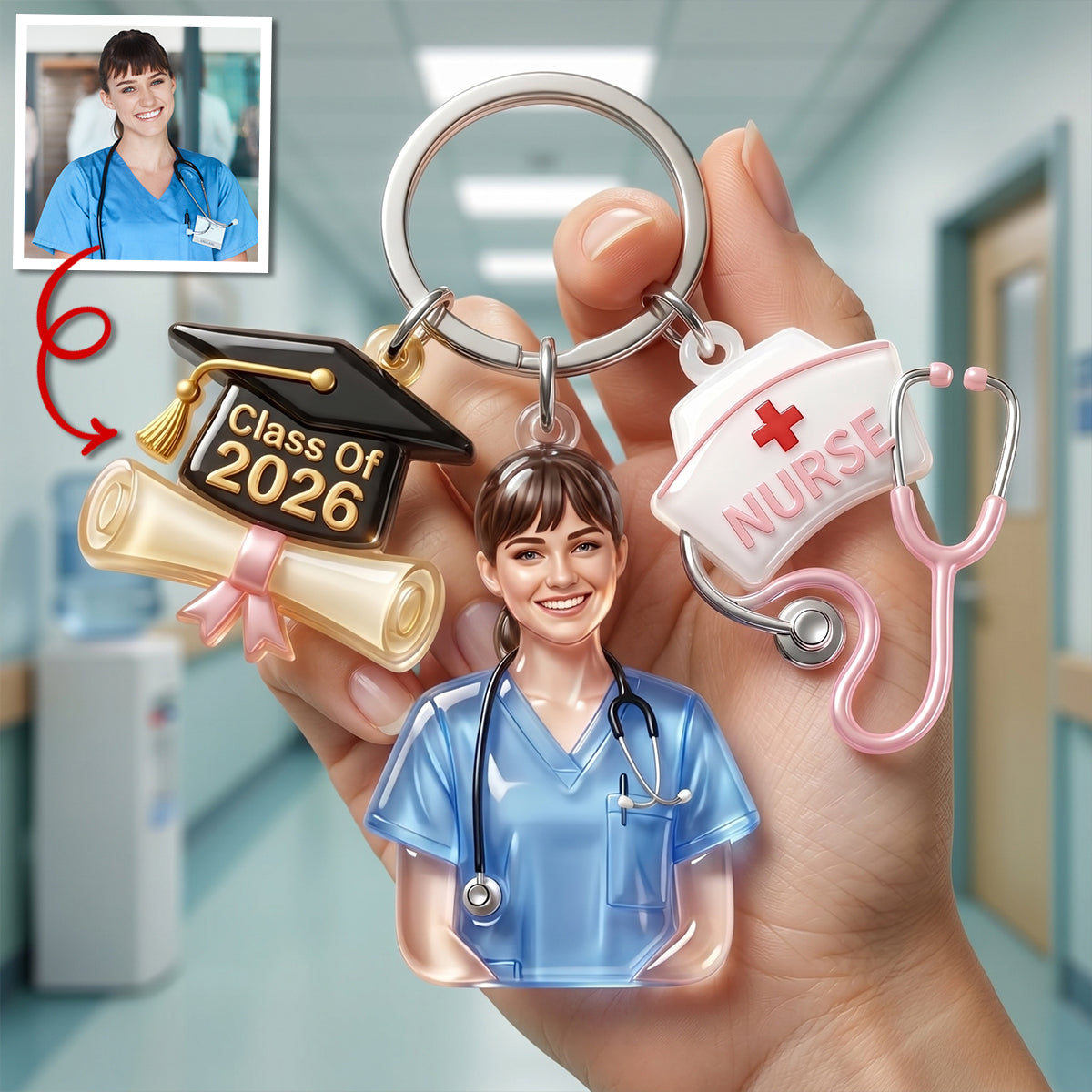 Proud Nurse Graduate Tag Keychain - Personalized Custom Photo Gift For Nurses 01NATN090526-Homacus