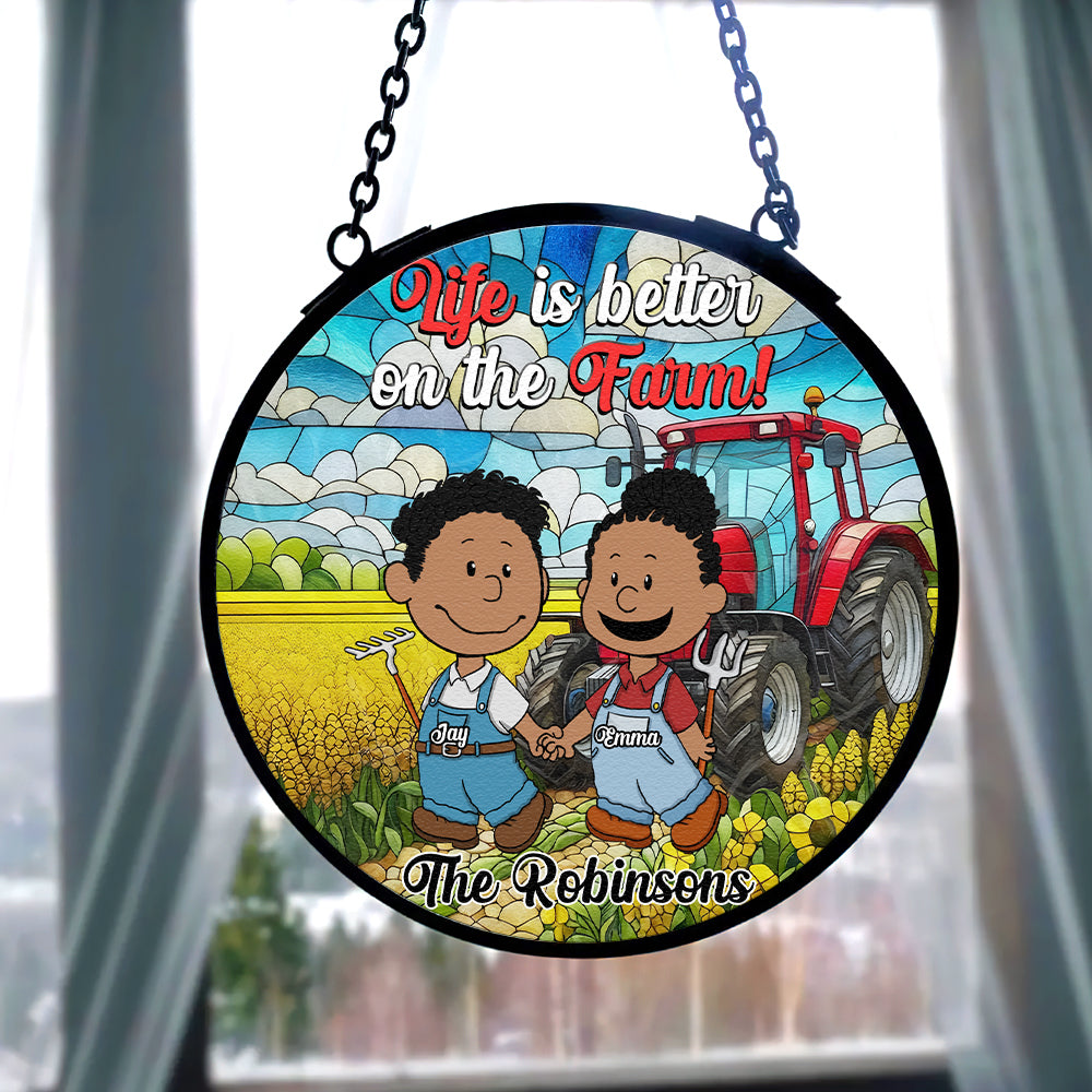 Personalized Gifts For Farmer Couple Stained Glass Window Hanging Ornament 02KAMH140125HG-Homacus