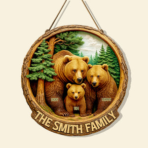 Family Bear Wood Sign Personalized Gifts For Family 01HUDT140625-Homacus