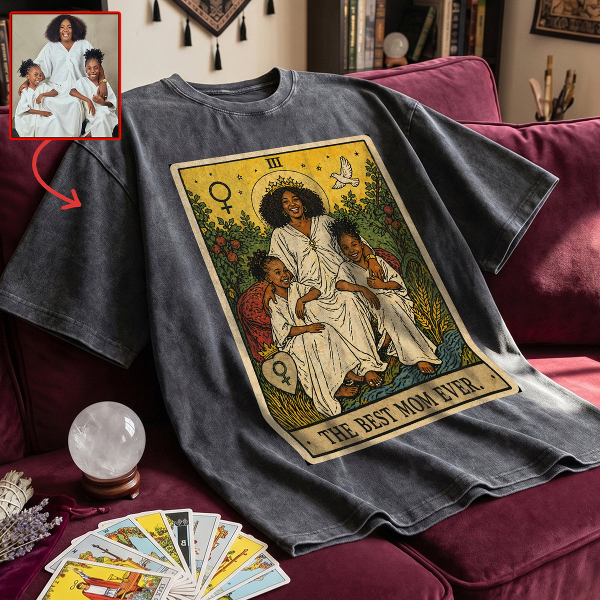 Best Mom Tarot Card Washed T-shirt - Custom Photo Gifts For Moms 02qhqn240426-Homacus