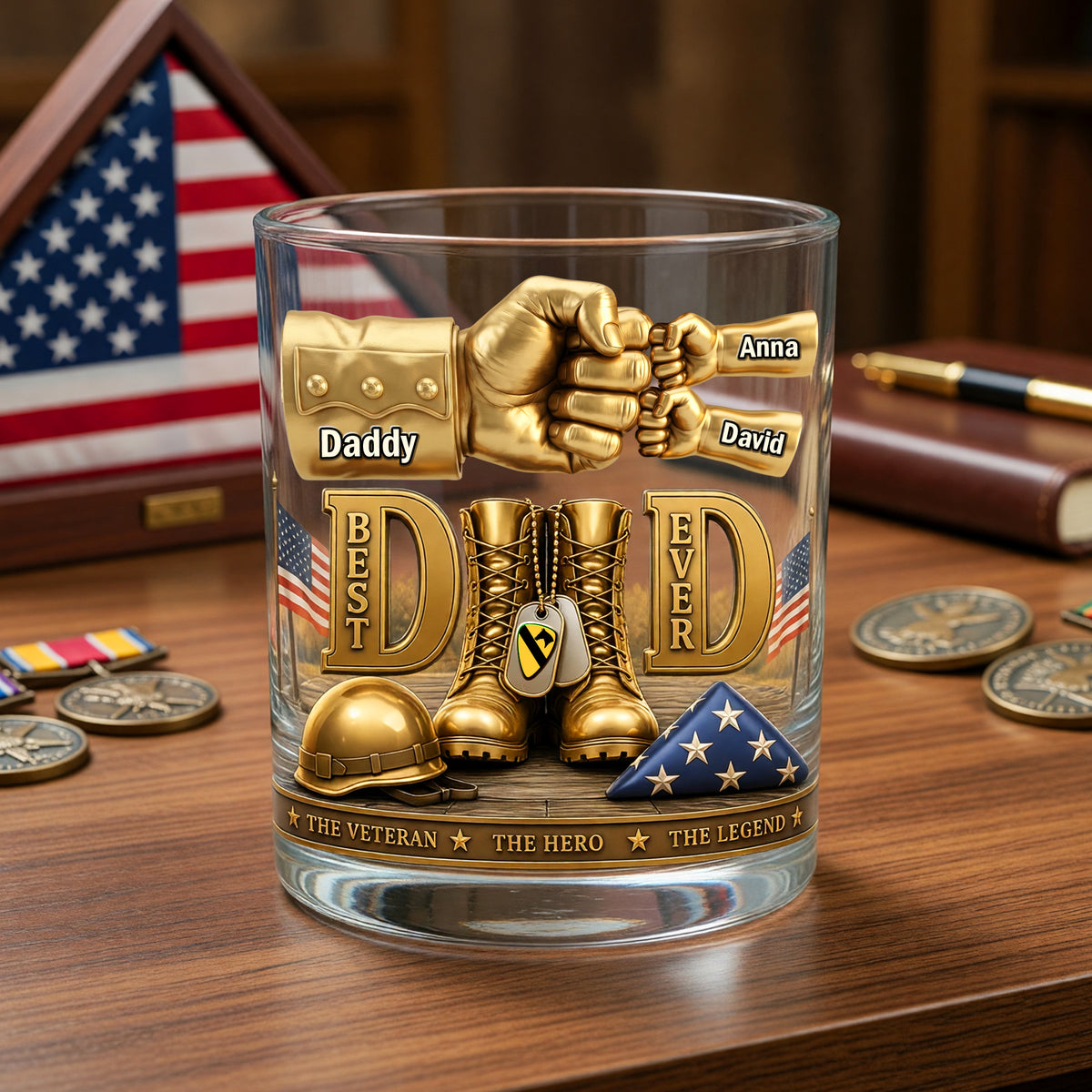 Veteran Dad's Greatest Victory Round Glass - Personalized Gift For Dads 04NAQN010626-Homacus