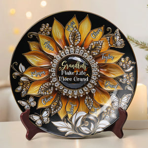 Personalized Gifts For Grandma Sunflower Round Plate, Grandkids Make Life More Grand 01TGMH140325-Homacus