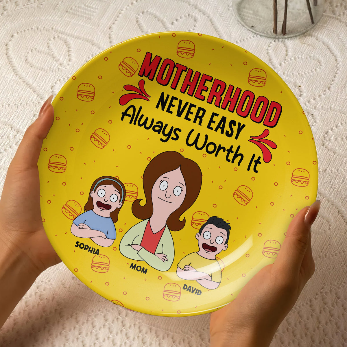 Personalized Gifts For Mom Ceramic Round Plate 03totn130325hg Motherhood Never Easy - Always Worth It-Homacus