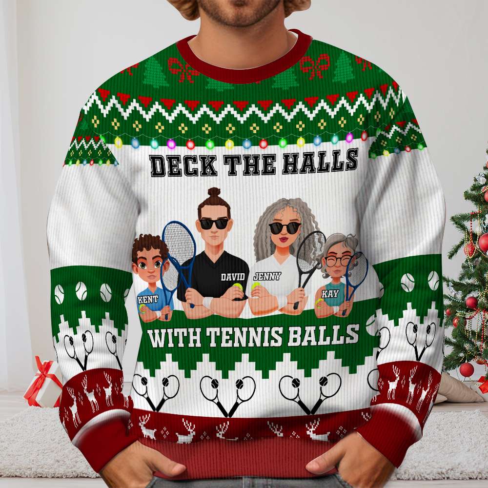 Personalized Gifts For Family Love Tennis, Christmas Ugly Sweater 03TOLU241024PA-Homacus