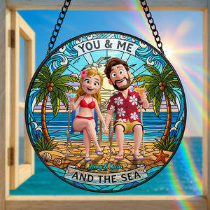 Happy Couple At Beach Stained Glass Suncatcher, Personalized Gifts For Couple 02qhtn160725hg-Homacus