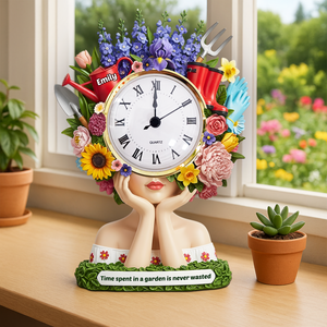 Flower Head Girl Desk Clock Plaque - Personalized Gifts For Gardening Lover 04qhpu030625-Homacus