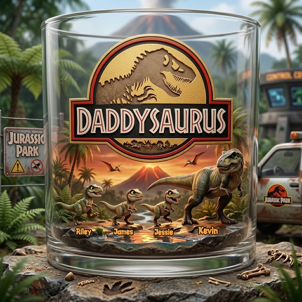 Dad & Kids Adventure Glass Mug Personalized Gifts For Dad 04NATA240426-Homacus