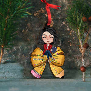 Personalized Gifts For Teacher, Teacher Coquette Bow Wood Ornament 02NAMH090924HH-Homacus