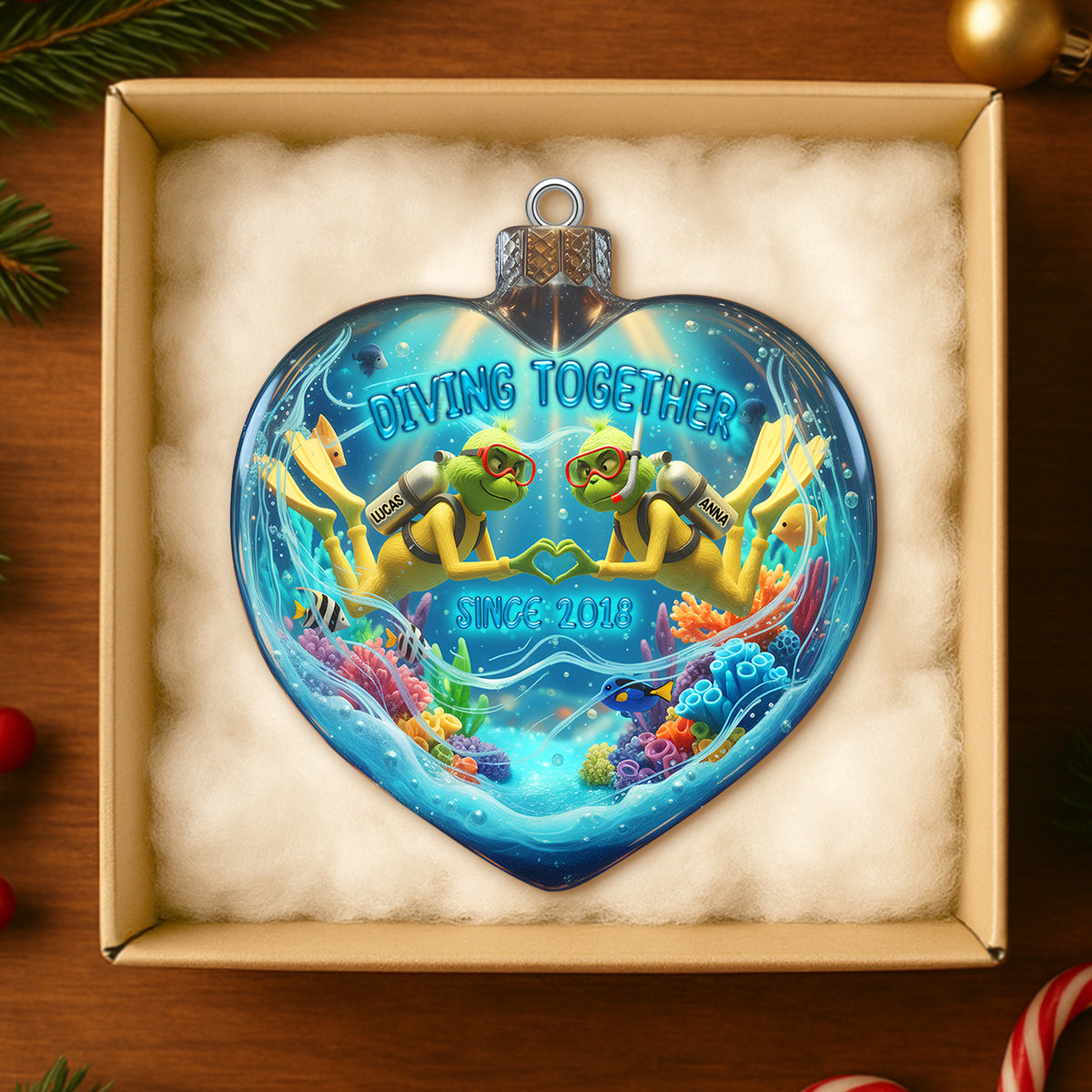 Green Scuba Diving Couple Ornament - Personalized Gifts For Scuba Diving Couple 01qhtn260925-Homacus