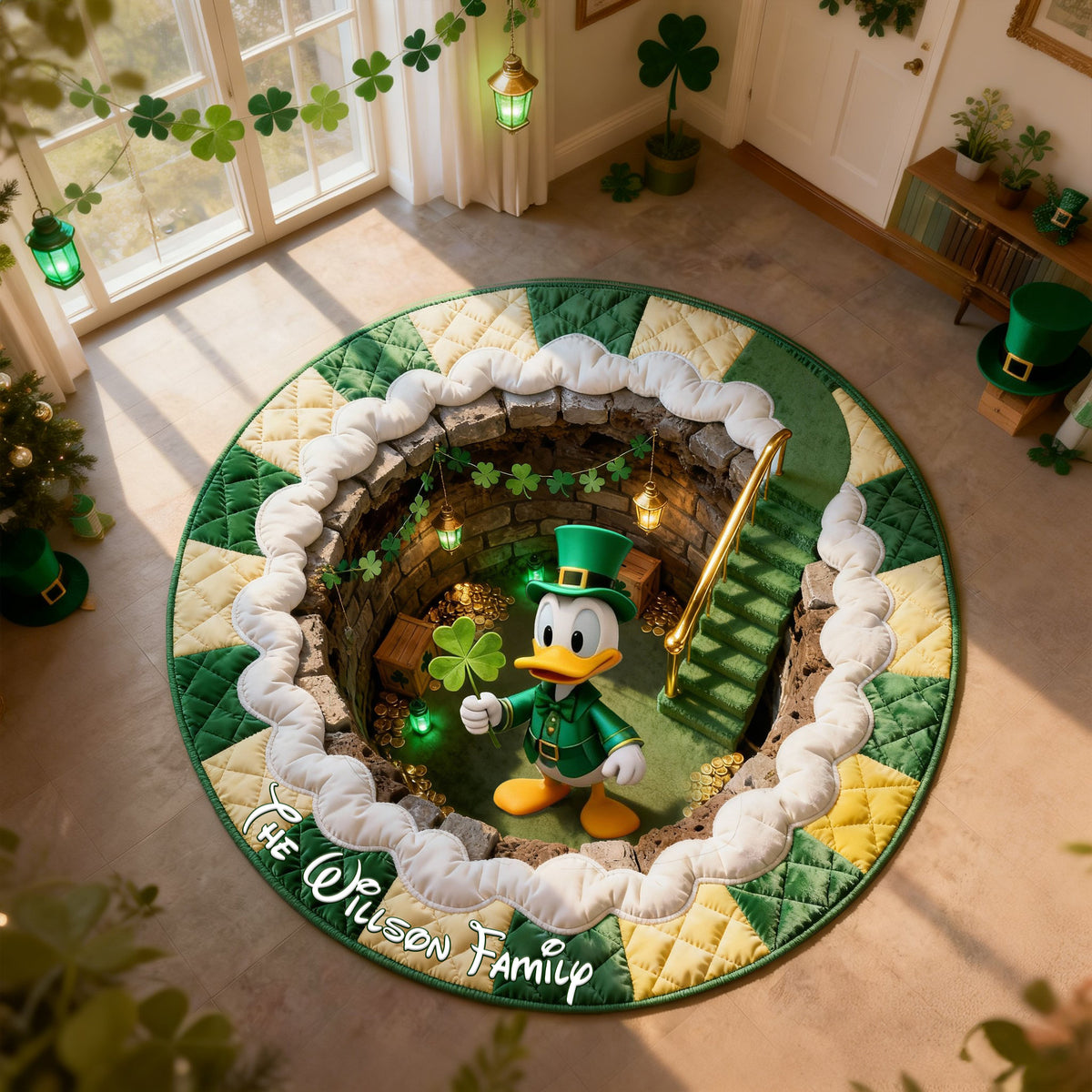 Lucky Clover Round Mat- Personalized Patrick's Day Gifts 02PGLU050226-Homacus