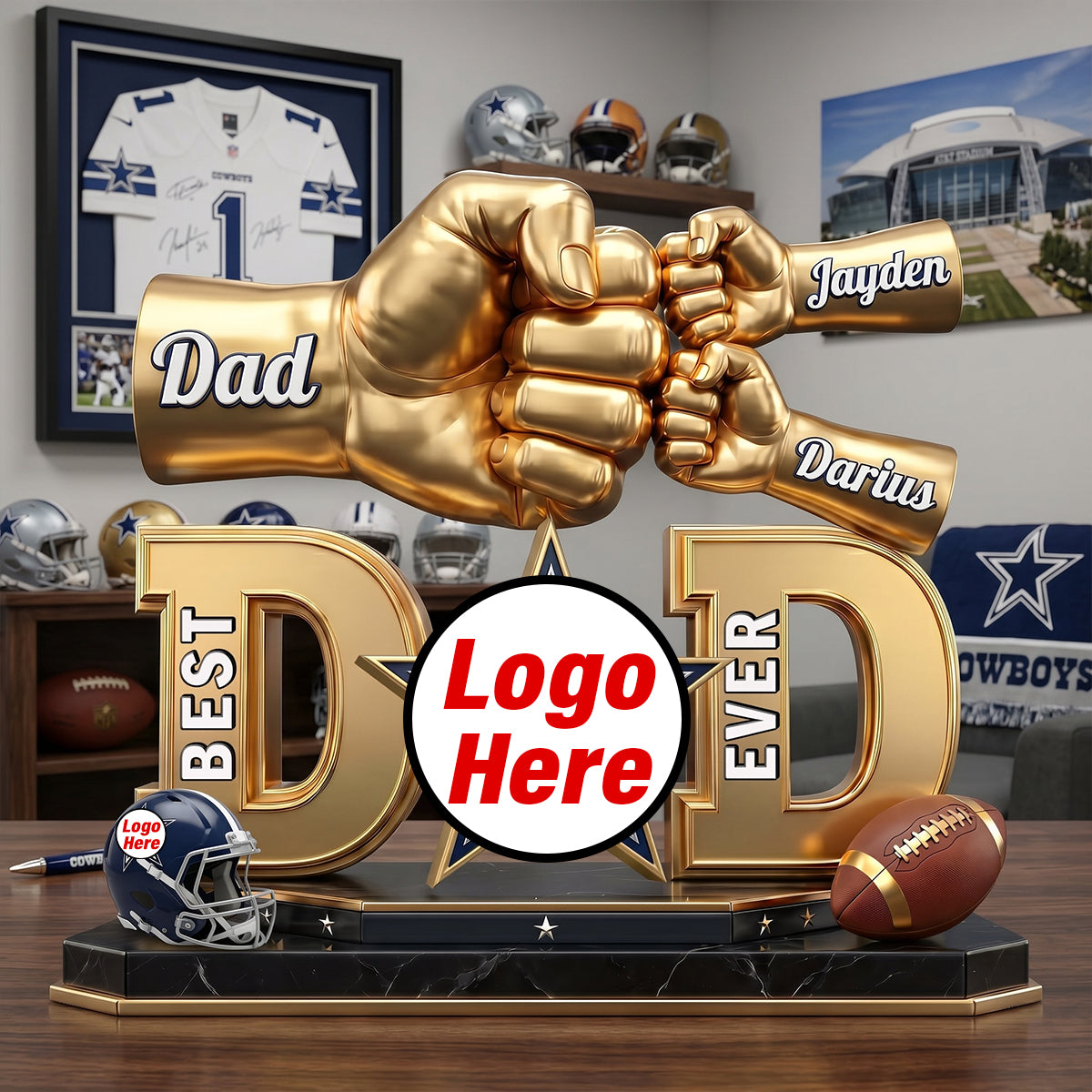 American Football Dad Acrylic Plaque - Champion Dad & Fist Bump - Personalized Gifts For Father-Homacus
