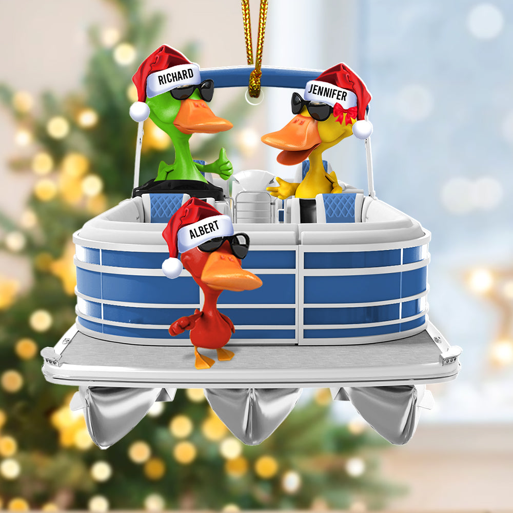 Pontoon Christmas Ornaments - Pontoon Duck Family - Custom Pontoon, Tritoon Gifts For Members-Homacus