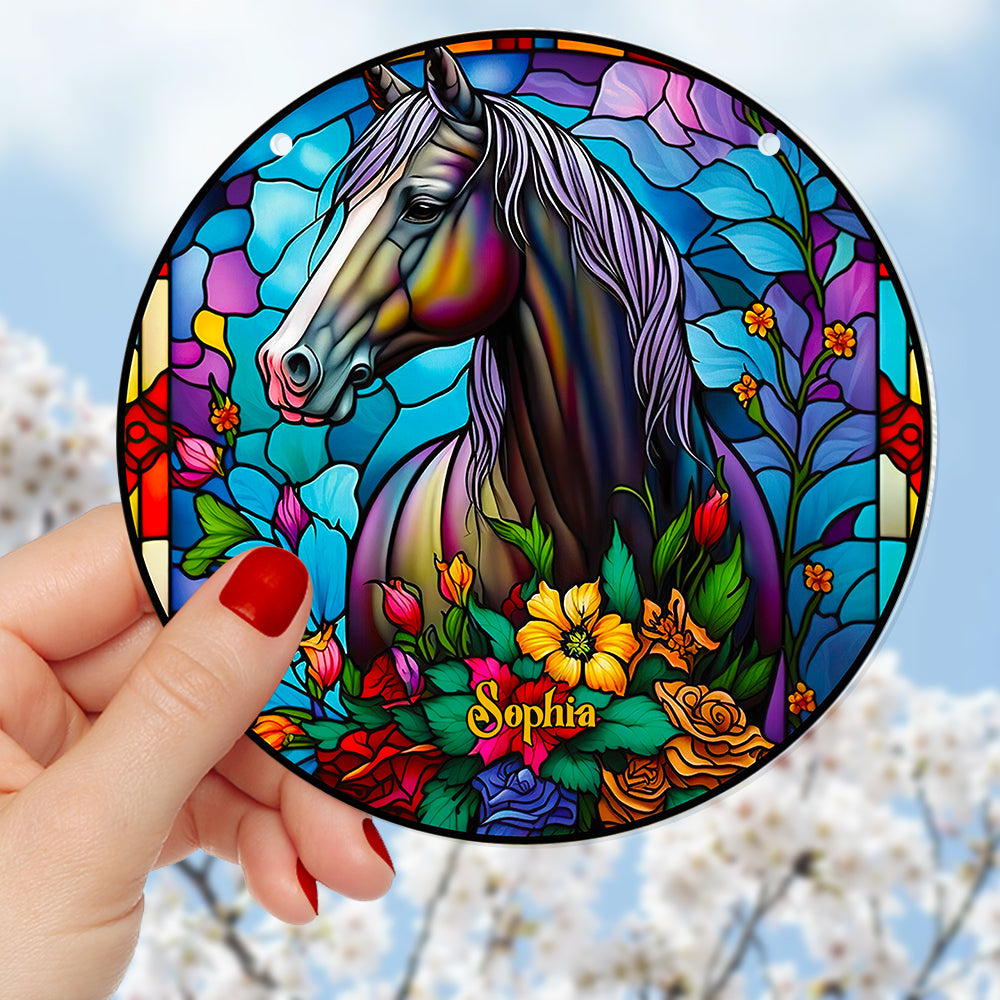 Horse With Flowers Suncatcher - Personalized Gifts For Horse Lover 04ACDT280824-Homacus