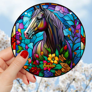 Horse With Flowers Suncatcher - Personalized Gifts For Horse Lover 04ACDT280824-Homacus