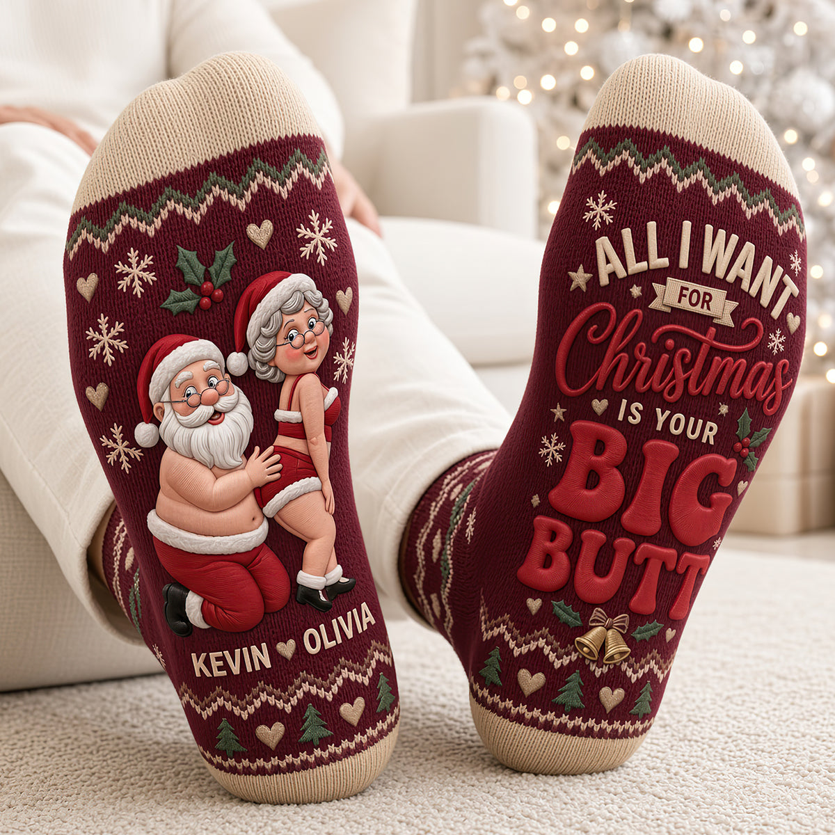 Playful Senior Couple Christmas Socks - Personalized Christmas Gifts For Couple 07todt280926-Homacus