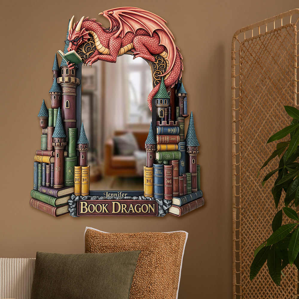 Dragon Reading Books Mirror, Personalized Gifts For Fantasy Books Lovers 04qhqn280725-Homacus