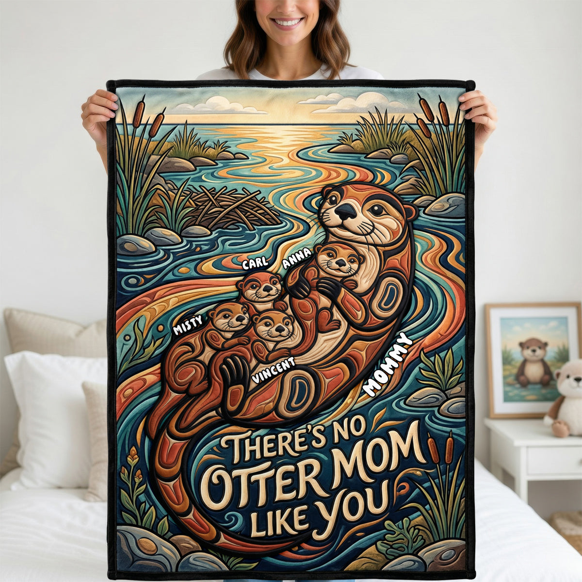 Sweet Otter Mom Blanket - Personalized Gifts For Moms 02PADH110426-Homacus