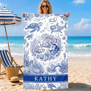 Joyful Ocean Current Toile De Jouy Beach Towel - Personalized Gifts 03qhdh200726-Homacus