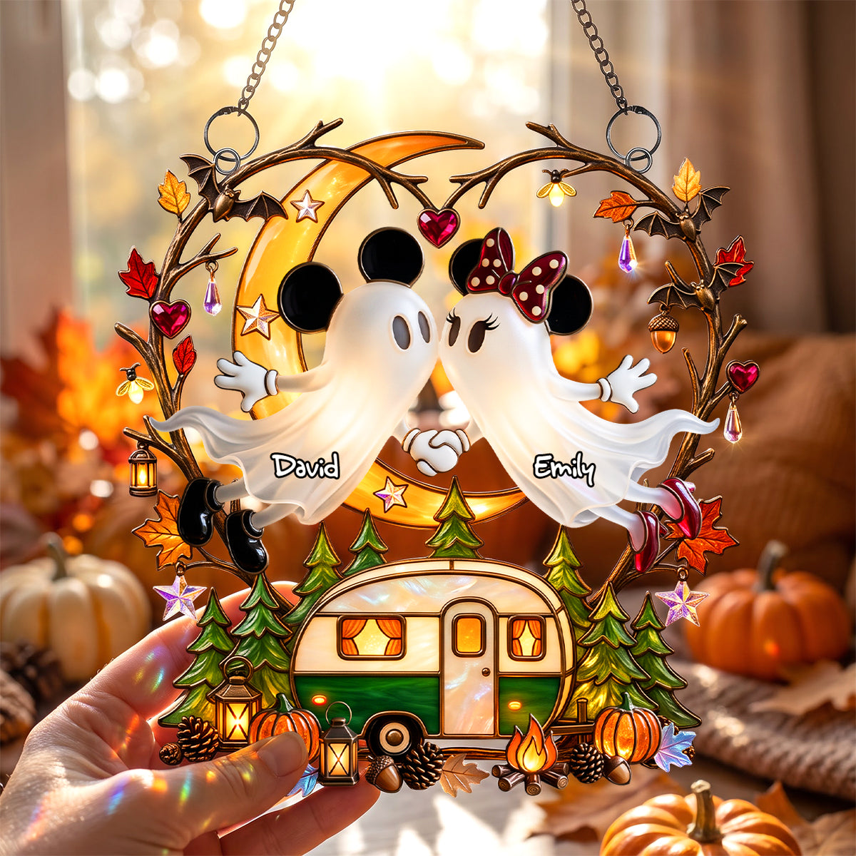 Boo Couple Camping Suncatcher - Personalized Gifts For Halloween Suncatcher Ornament 04PADH070826