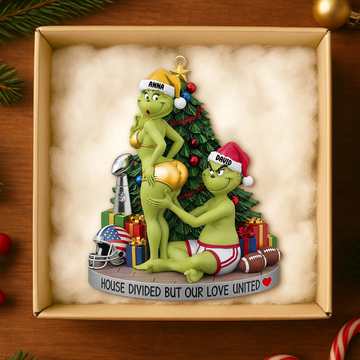 Green Monster Couple - House Divided Ornament - Personalized Christmas Gifts-Homacus