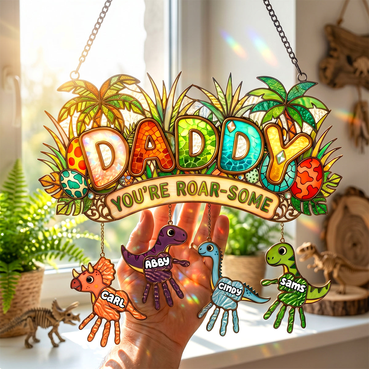 Tiny Roarsome Dino Kids Suncatcher Ornament - Personalized Gifts For Dad 01PADH290426-Homacus