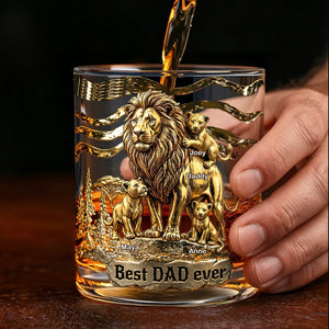 Lion Dad And Kids - Best Dad Ever Drinking Glass - Personalized Gifts For Dads 05tglu010526-Homacus