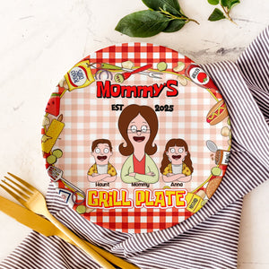 Personalized Gift For Mom Ceramic Round Plate, Mommy's Grill Plate 04XQLU220325HG-Homacus