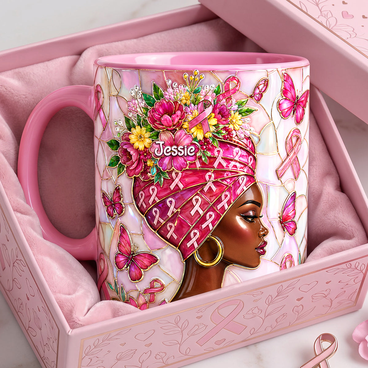 Cancer Fighter Girly Accent Mug - Personalized Gifts For Breast Cancer Warriors 02QHTA030826-Homacus