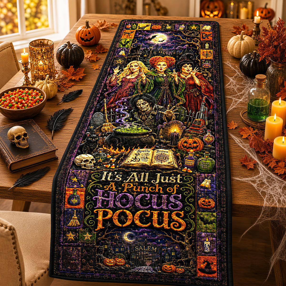 Midnight Spell Table Runner - Personalized Halloween Gifts 03hudt130826-Homacus