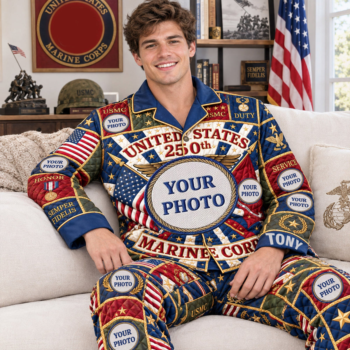 Patriotic Button Up Pajama Set - Personalized Christmas Gifts For Veterans 01palu070926