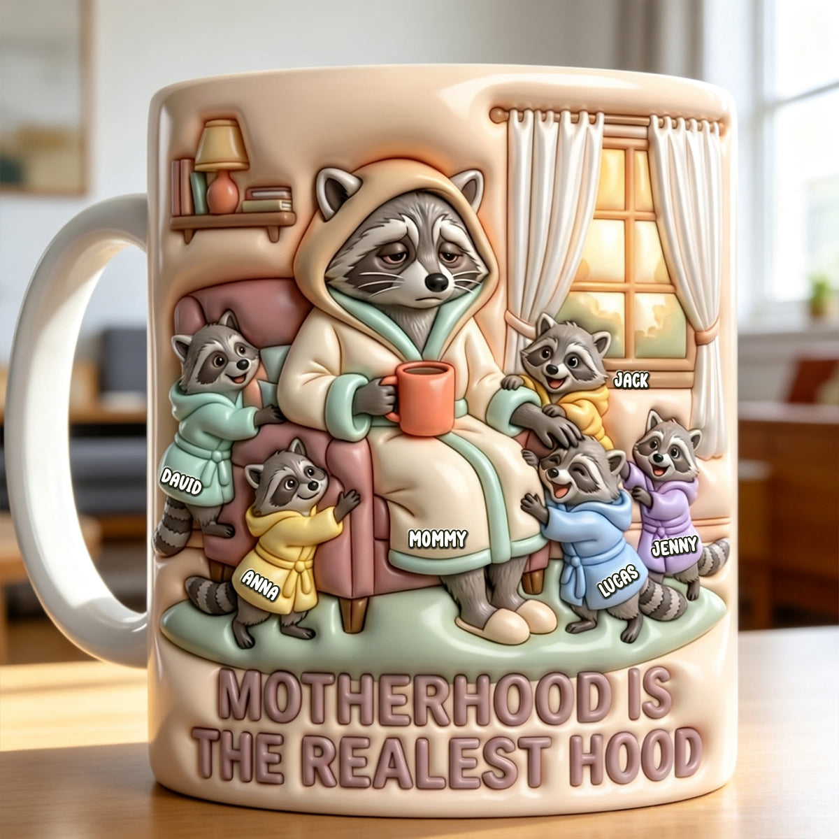 Raccoon Mom and Kids Coffee Mug - Personalized Gifts For Mother's Day 02natn040326