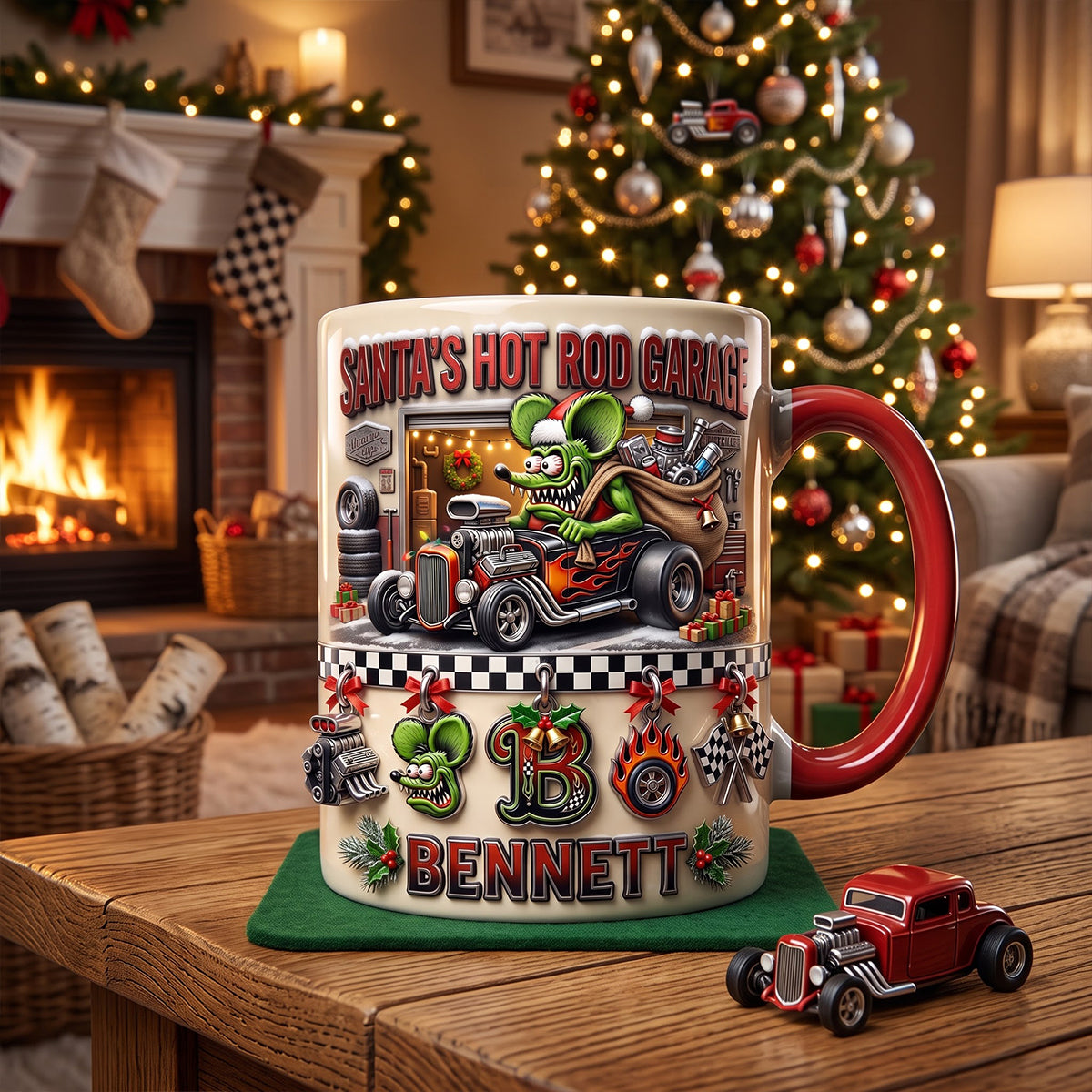Cute Alphabet Christmas Fun Rat Fink Accent Mug - Persoalized Gifts For Hot Rod Lovers 04patn280926