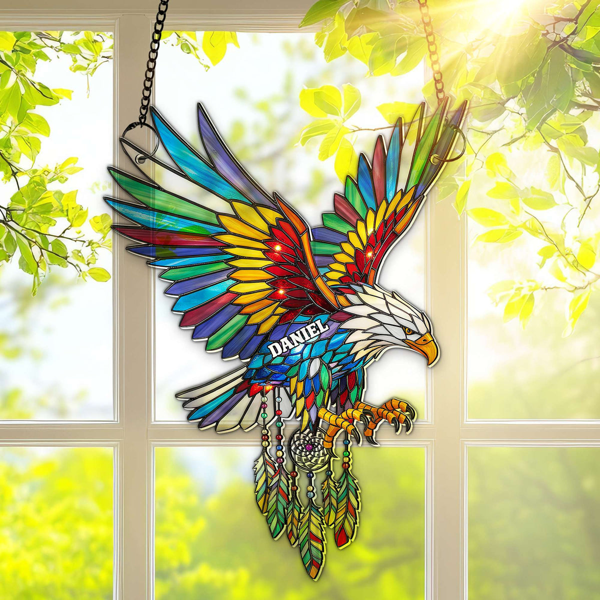 Radiant Winged Spirit Native American Suncatcher - Personalized Gifts For Boho Lovers 01NALU080725-Homacus